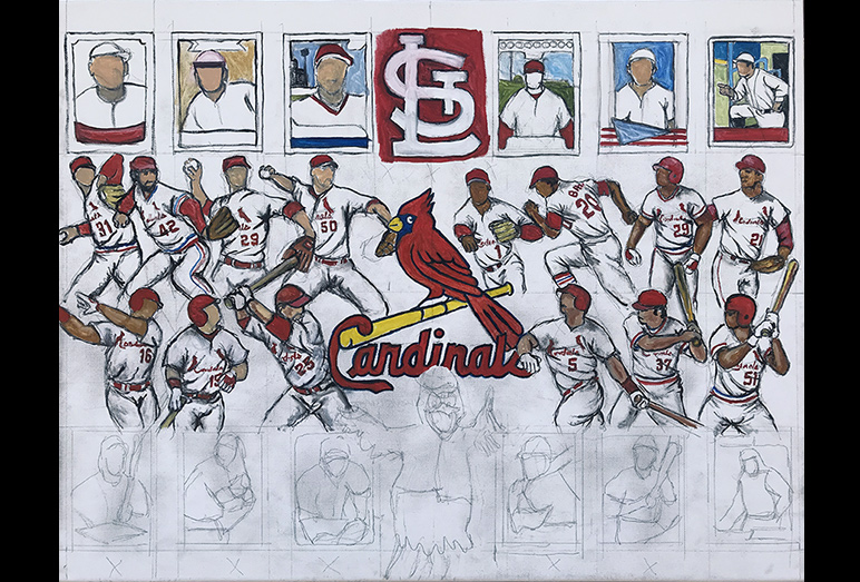 Artist’s interpretation in abstract of St. Louis Cardinals painting Art  baseball. Hand painted